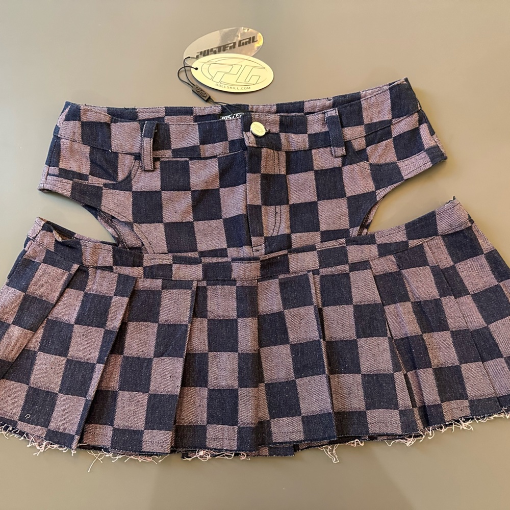 Purple Denim Checker Mini Skirt